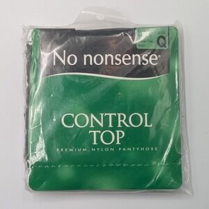 No Nonsense Control Top Premium Nylon Pantyhose Off Black Sheer Toe Size Q M44